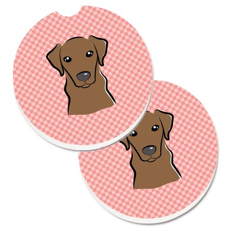 Carolines Treasures Checkerboard Pink Chocolate Labrador  Cup Holder Car Coaster, PK2 BB1234CARC